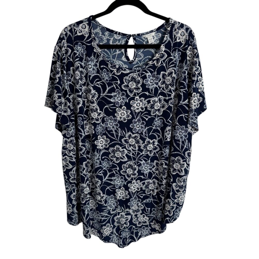 Cato Est 1946 Women's Top Size 26/28 Navy Blue/White Floral Print 3X